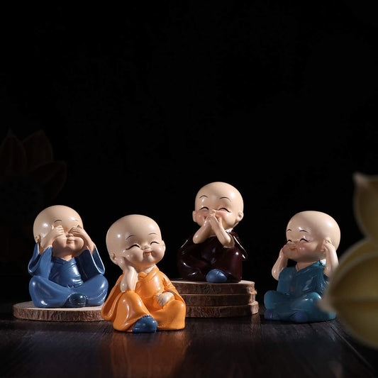 Elegant Buddha Monk Car Showpiece (4 Piece)